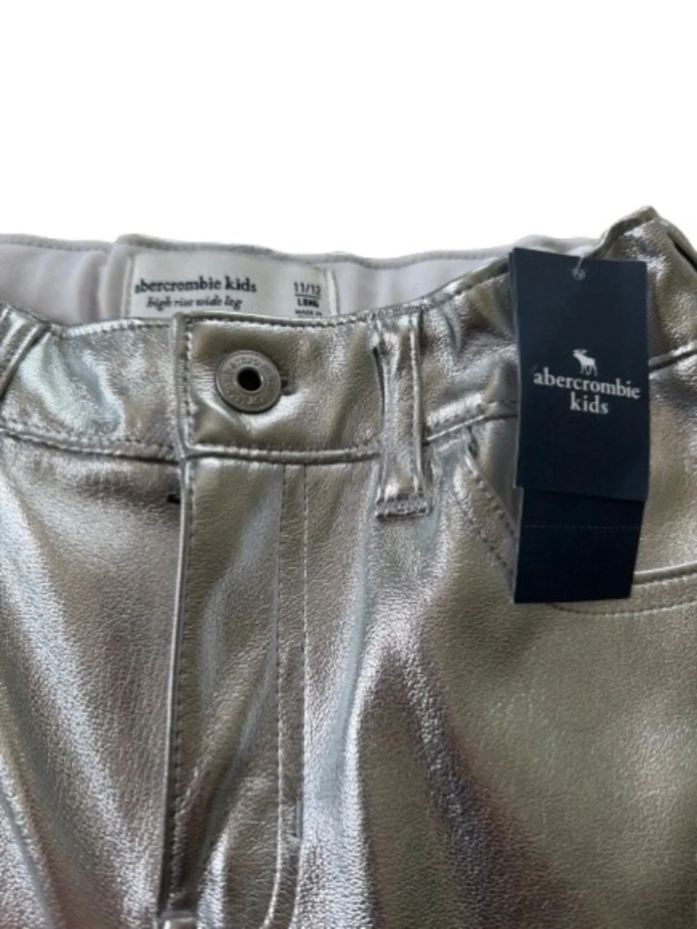 abercrombie kids Silver Metallic High Rise Wide-Leg Jeans NWT